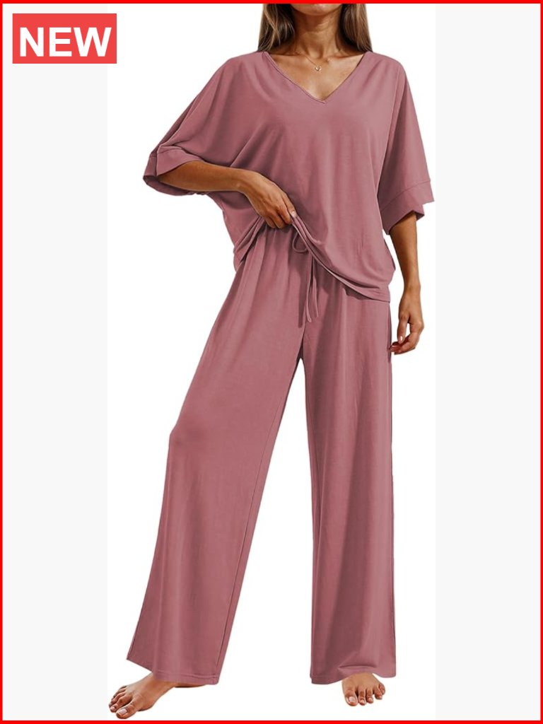 Women's 2 Piece Lounge Set Short Sleeve Top Long Pants Soft Comfy Pjs Sleepwear